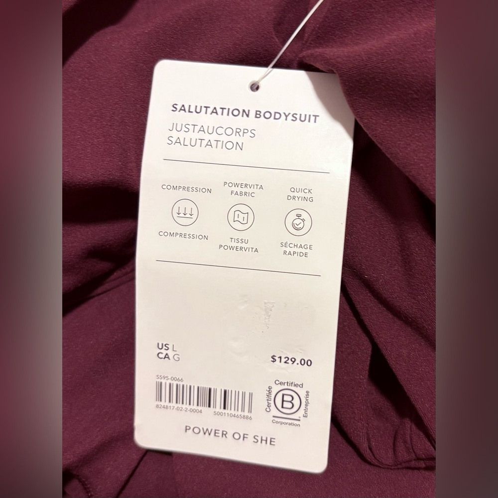 New $129 Athleta Salutation 7/8 Bodysuit Spiced Cabernet Red L - Picture 9 of 9